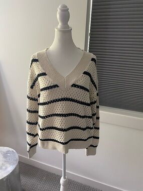 Sanctuary Cream and Black Striped V-Neck Sweater